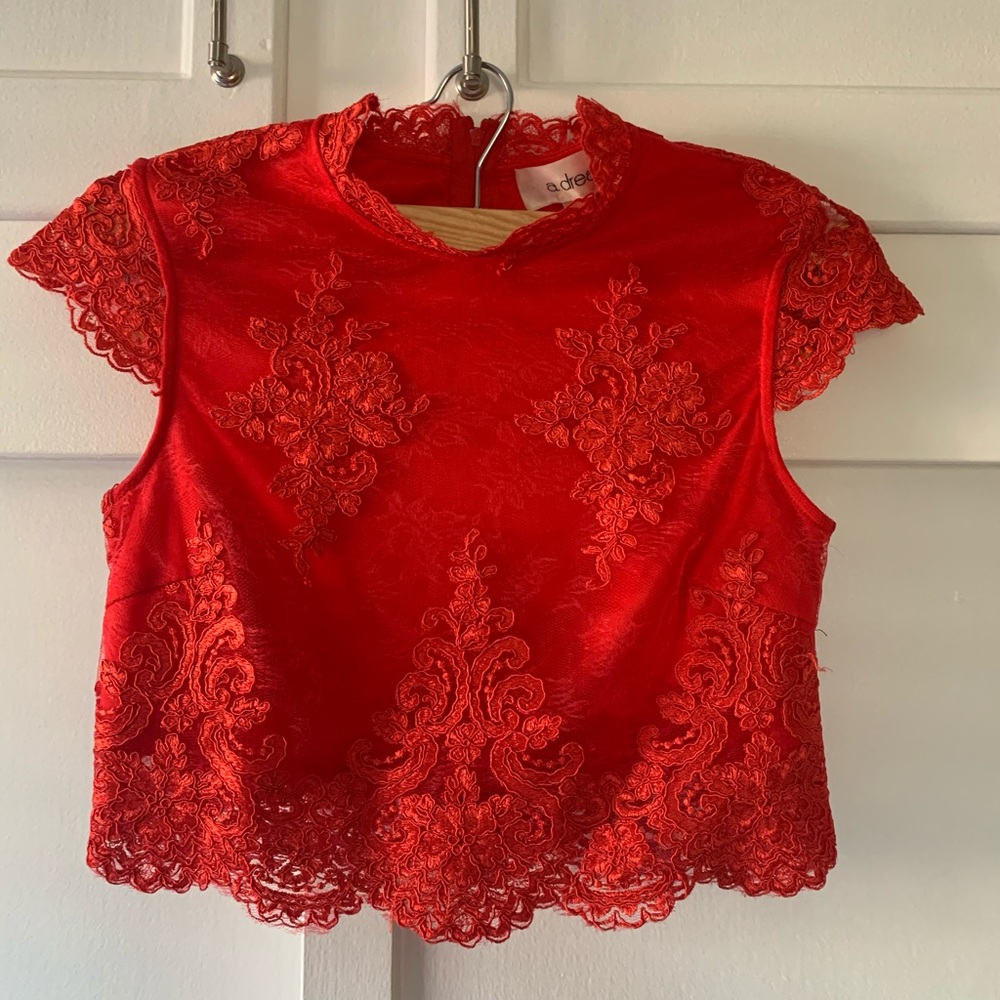 Lace cap-sleeve two-piece skater dress